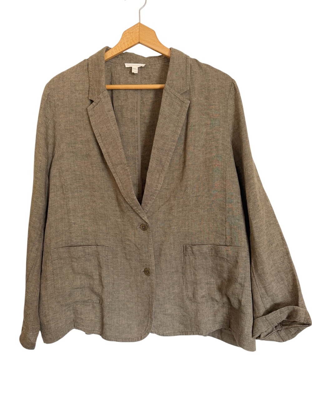 Eileen Fisher Organic Linen Notch Collar Olive Green Blazer size XL